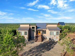 An aerial view of a cabin in Hochatown, OK, near top things to do.